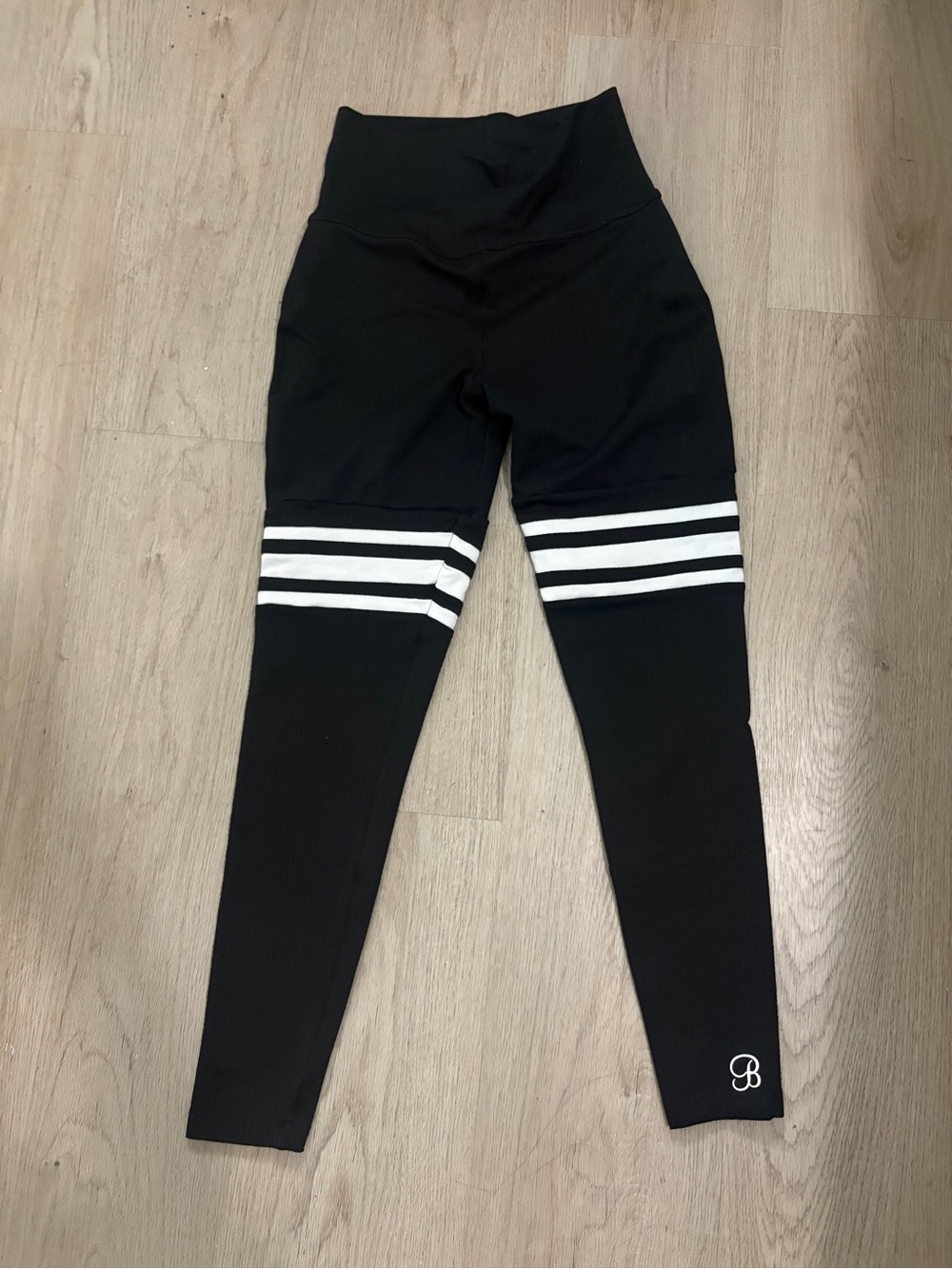 Bombshell Sportswear Black High-Waist Leggings with White Triple Stripes